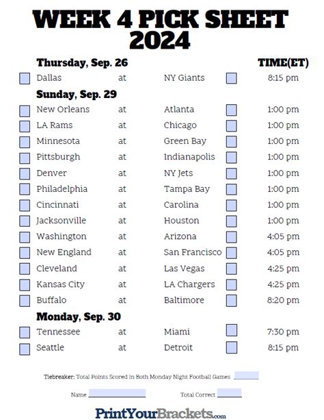 NFL Picks Week 4 .